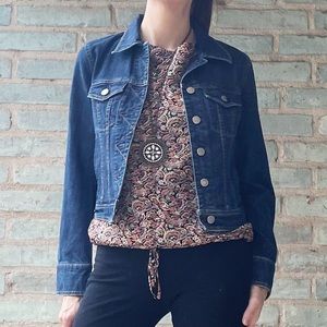 J Crew Jean Jacket Dark Wash Cropped Slim Skinny Trucker Denim Y2K
